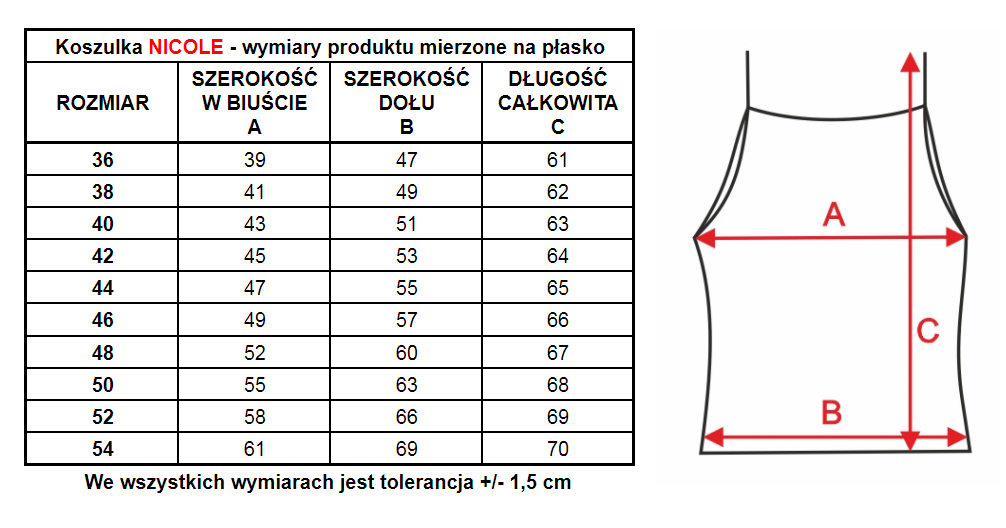 wymiary koszulki Nicole